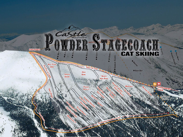 Castle Mountain, Cat Skiing Ski Resort Piste Map
