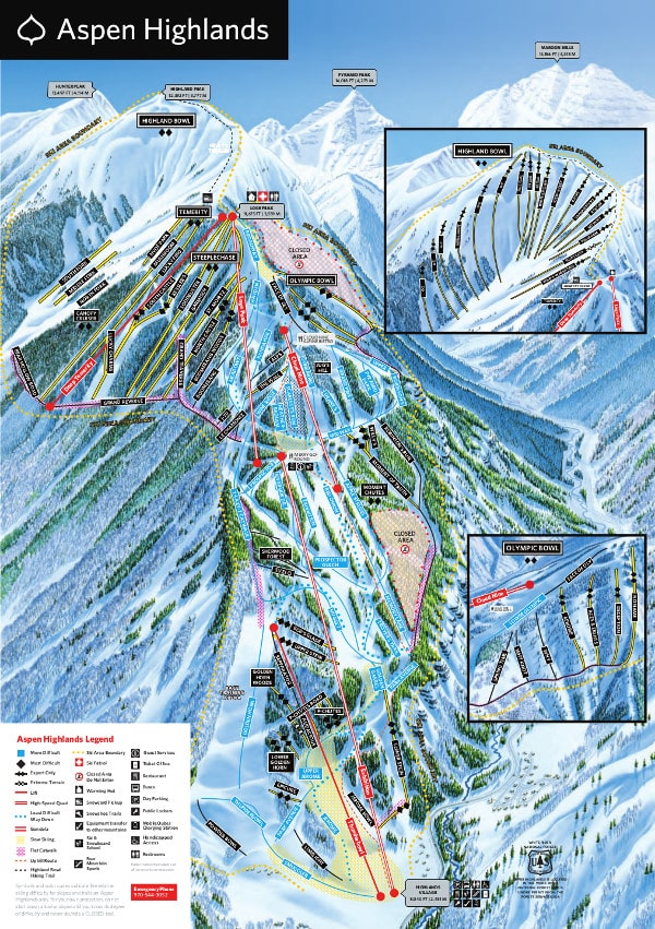 Aspen Highlands Ski Resort Piste Ski Trail Map