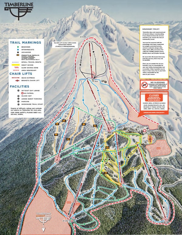 Timberline Ski Resort Piste Ski Map