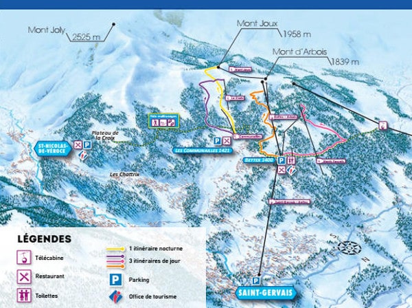 Saint Gervais Mont-Blanc - Plan des pistes de ski Saint Gervais Mont-Blanc