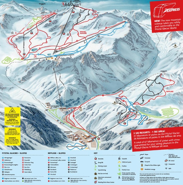 Pitztal Glacier and Rifflsee Ski Resort Piste Map