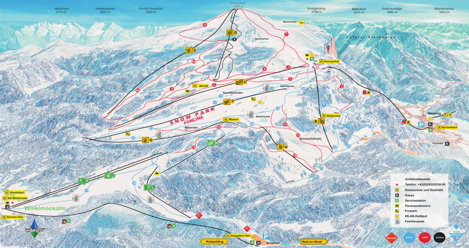 Steinplatte Waidring Ski Area Piste Maps