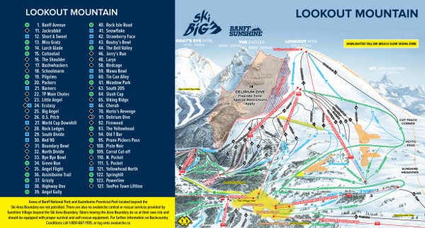 Sunshine Village Lookout Mountain Ski Resort Piste Map