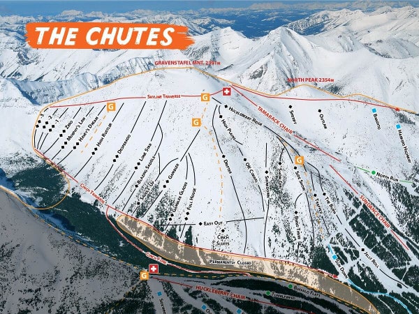 Castle Mountain, The Chutes Piste Map