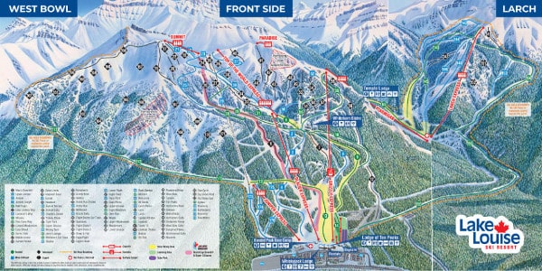 Lake Louise Ski Resort Piste Ski Map Front Side & Larch