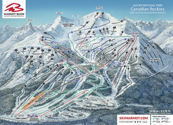 Marmott Basin, Jasper Ski Resort Piste Map