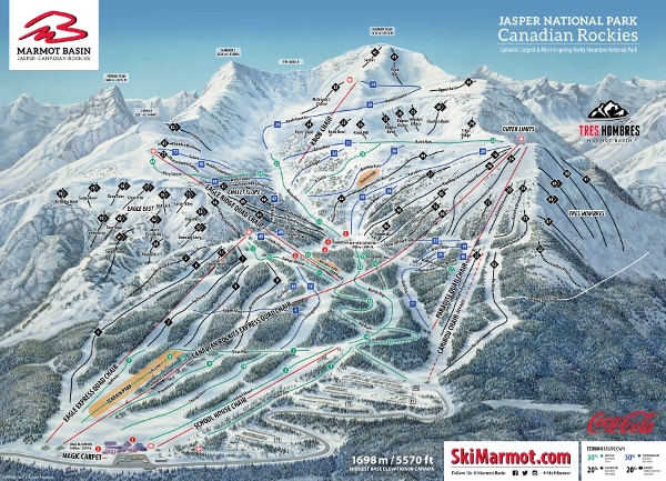 Marmott Basin, Jasper Ski Resort Piste Map