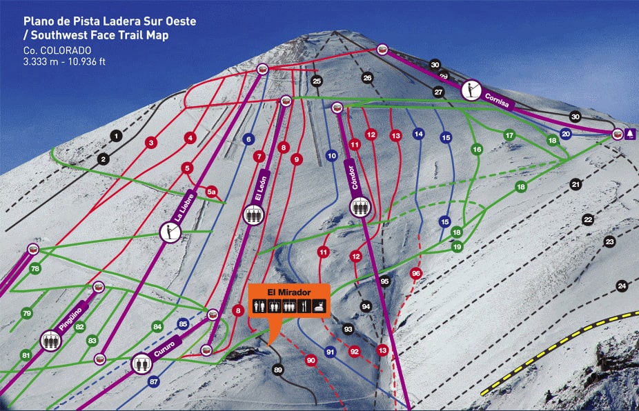 El Colorado Ski Resort Piste Map South West Face