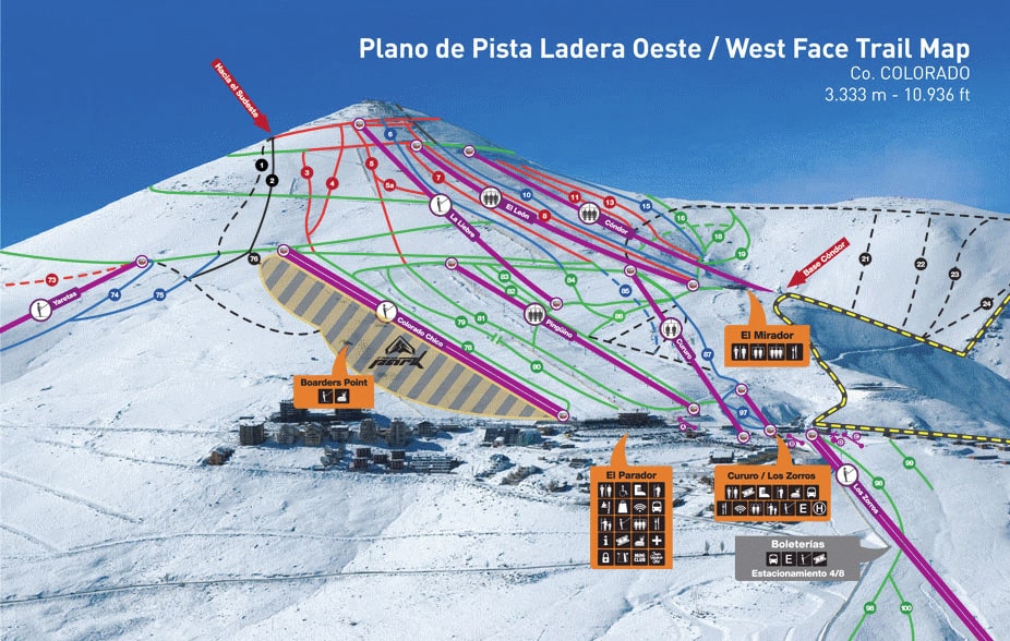 El Colorado Ski Resort Piste Map West Face Piste Map 