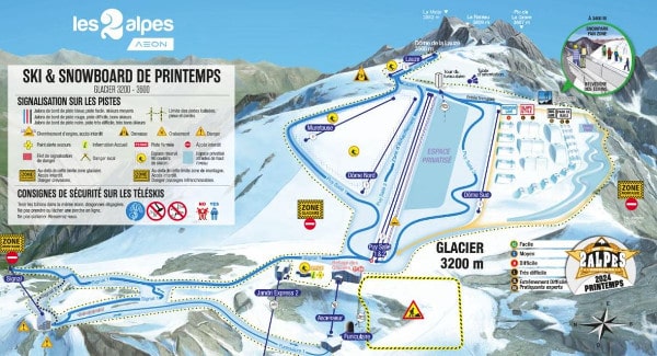 Les Deux Alpes Summer Skiing Piste Map