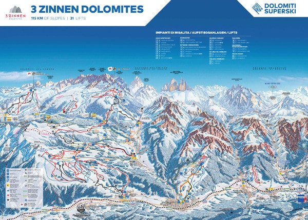 Three Peaks Dreizinnen Piste Map