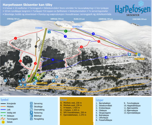Harpefossen Ski Resort Piste Map