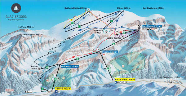 Glacier 3000 Ski Resort Piste Map