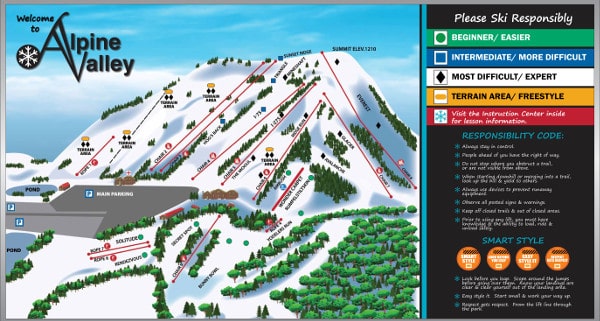 Alpine Valley, Michigan Ski Resort Piste Map