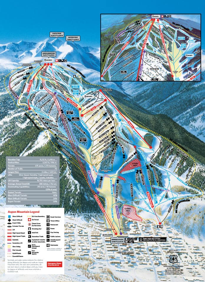 Aspen Mountain Piste Map 2022 