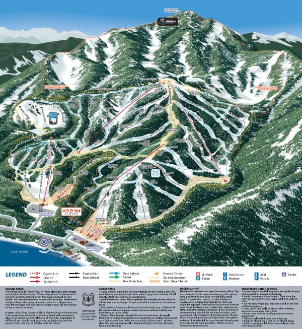 Homewood, Lake Tahoe Ski Resort Piste Map