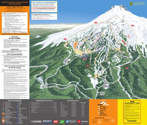 Mount Hood Ski Resort Piste Ski Trail Map