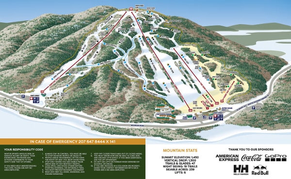 Pleasant Mountain Piste Ski Trail Map