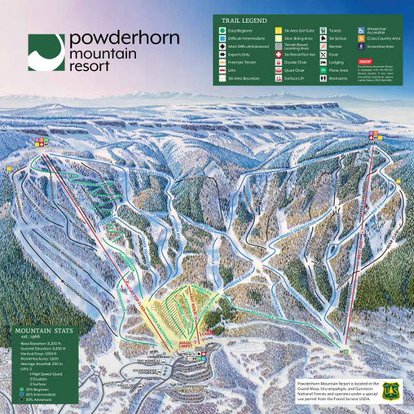 Powderhorn, Colorado Ski Resort Piste Map