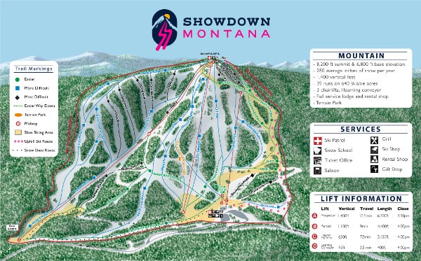 Showdown Piste Ski Trail Map