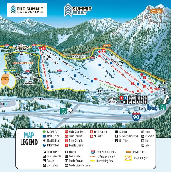 Summitwest, The Summit At Snoqualmie Ski Resort Piste Map