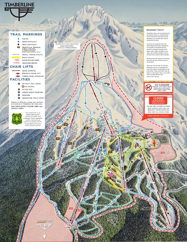 Timberline Ski Resort Piste Ski Map