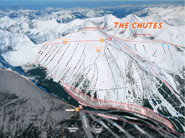 Castle Mountain, The Chutes Piste Map