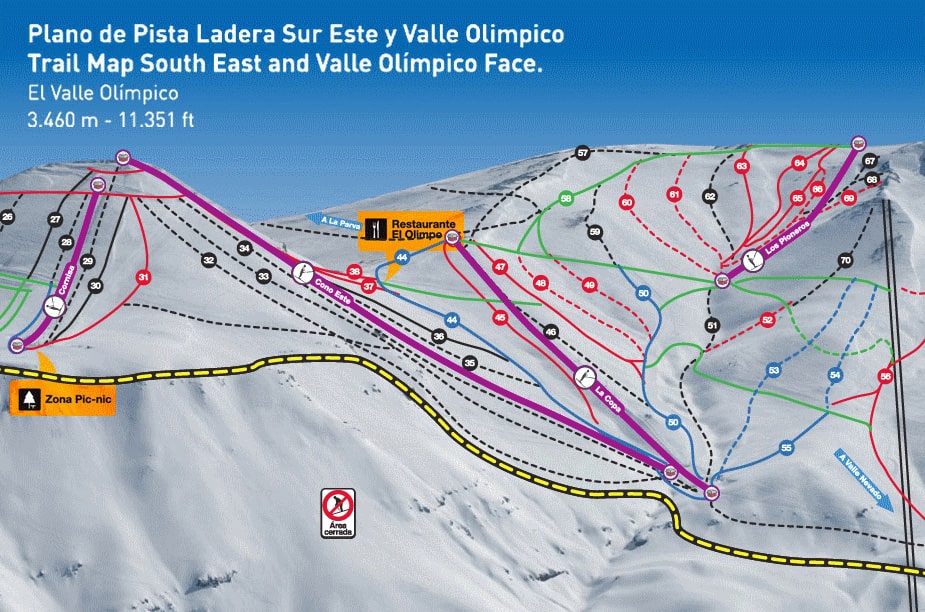 El Colorado Ski Resort Piste Map South East Face Piste Map 