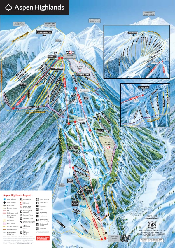 Aspen Highlands Ski Resort Piste Ski Trail Map