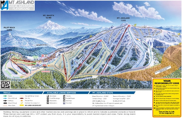 Mount Ashland Ski Resort Piste Ski Map